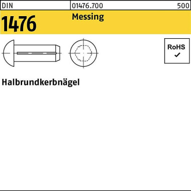 Halbrundkerbnagel DIN 147 6 3x 8 Messing 1000 Stück 014767000030008