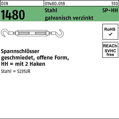 Spannschloss DIN 1480 off en 2Haken SP HH M6 Stahl 3.6 galv.verz. 1St. 014800180060000