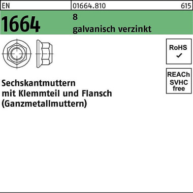 Sechskantmutter EN 1664 K lemmteil/Flansch M6 8 gal v.verz. 100 Stück 016648100060000