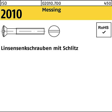 Linsensenkschraube ISO 20 10 Schlitz M8x 16 Messing 100 Stück 020107009080016