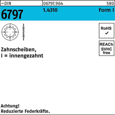 Zahnscheibe DIN 6797 Form I innengezahnt I 3,2 1.43 10 2000 Stück 067979640032000