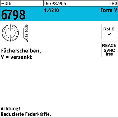 Fächerscheibe DIN 6798 Fo rmV versenkt V 3,2 1.4310 1000 Stück 067989650032000