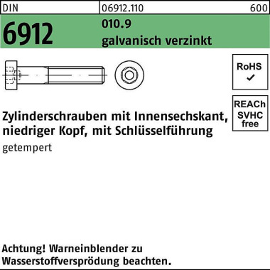 Zylinderschraube DIN 6912 Innen-6kt M10x25 010.9 g alv.verz. 200St. 069121100100025