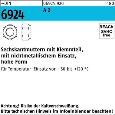 Sechskantmutter DIN 6924 Klemmteil M8 A 2 500 Stüc k 069249200080000