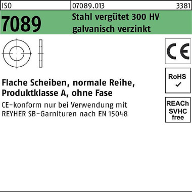 Unterlegscheibe ISO 7089 o.Fase 20 Stahl 300 HV ga lv.verz. 100St. 070890130200000