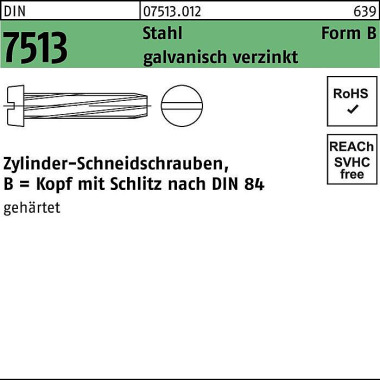 Gewindeschneidschraube DI N 7513 FormB Zylinder Sch litz BM 3x10 Sta verz. 10 00St. 075130120030010