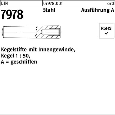 Kegelstift DIN 7978/ISO 8 736 Innengewinde A 6x 24 Stahl Kegel 1:50 25 Stück 079780010060024