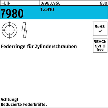 Federring DIN 7980 f.Zyli nderschrauben 8 1.4310 10 00 Stück 079809600080000