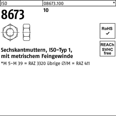 Sechskantmutter ISO 8673 M24x 2 10 25 Stück 086731000240200