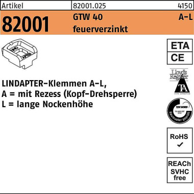 Klemmen R 82001 GTW 40 LM 10/7,0 feuerverz. 1 Stüc k LINDAPTER 820010250100000