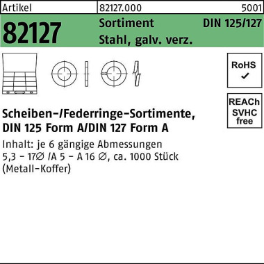 Scheibensortiment DIN 125 /127 1000tlg. Stahl galv. verz. 1 Stück 821270000000000