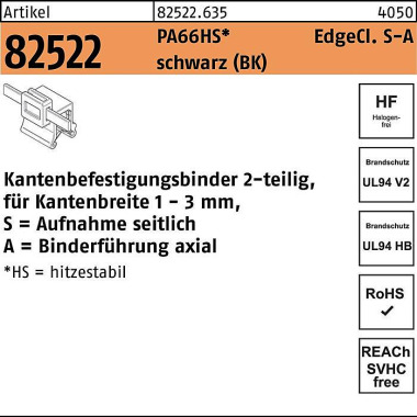 Befestigungsbinder R 8252 2 Edgeclip 4,6x150/31 PA6 6HS sw 500St. HELLERMANNT YTON 825226350046150