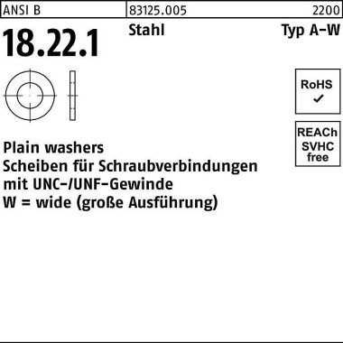 Unterlegscheibe ANSI B18. 22.1 Typ W 7/16x 1,250 St ahl 200 Stück 831250050440000