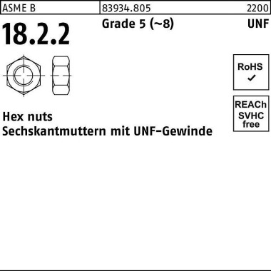 Sechskantmutter R 83934 U NF-Gewinde 1 1/8 Grade 5 (~8) 10 Stück 839348051125000