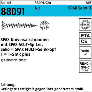 Schraube R 88091 SEKO T-S TAR 3x 30/26-T10 A 2 200 Stück SPAX 880919209030030