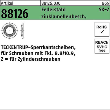 Sperrkantscheibe R 88126 Z 8x12,7x1,4 Federst. zin klamellenb. 1000St. TECKE NTRUP 881260300080000