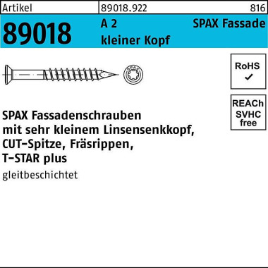 Fassadenschraube R 89018 Liko T-STAR 4x 45/30-T A 2 kleiner Kopf 100Stück S PAX 890189220040045