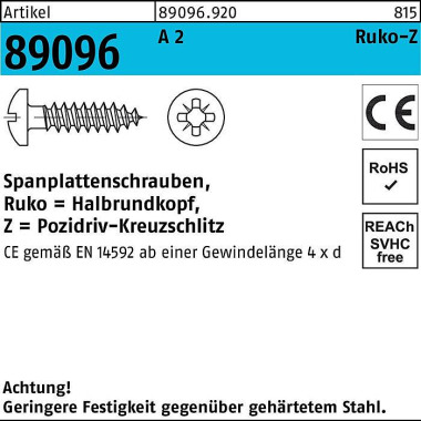 Spanplattenschraube R 890 96 HAKO PZ 4x 40-Z A 2 10 00 Stück 890969200040040