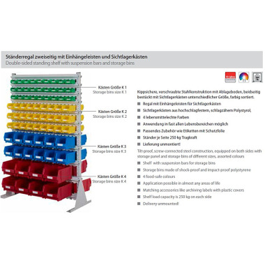 LOKOMA Opretstående hylde 2S 720x1000 BxH 14 EHL 24xK1,24xK2,8xK3,6xK4 00.08.0011