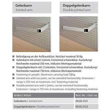 LOKOMA LEDDELT ARM TIL ARBEJDSBÆNK L = 350, 30 KG TK 00.05.5121