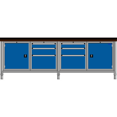 LOKOMA ARBEJDSBORD N-KW 250/6/T;MULTIPL. 6 SKUFFER,2 LÅGER,2BÖD.VERZ. 00.05.8639