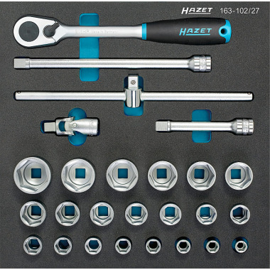 HAZET Topnøglesæt - hul firkant 12,5 mm (1/2 tomme) - ekstern sekskantet trækprofil - antal værktøjer: 26 163-102/27