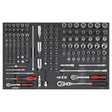 Sonic SFS 1/4” & 3/8” møtrik- og bitsæt med skralder 142 dele 214201