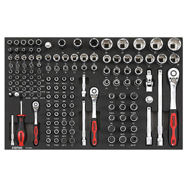 Sonic SFS 1/4”, 3/8”, 1/2” møtrik- og bitsæt + skralder 139 stk. 313902