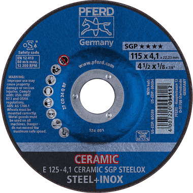 PFERD Slibeskive E 125-4.1 CERAMIC SGP STEELOX 62100125