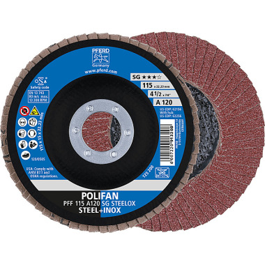 PFERD POLIFAN flap disc PFF 115 A 120 SG STEELOX 67612115