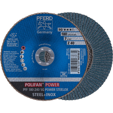 PFERD POLIFAN flap disc PFF 180 Z 40 SG POWER STEELOX 67684185