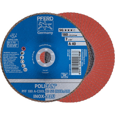 PFERD POLIFAN flap disc PFF 180 A-COOL 40 SG INOX+ALU 67654185