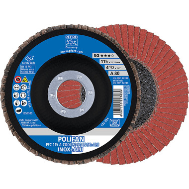 PFERD POLIFAN flap disc PFC 115 A-COOL 80 SG INOX+ALU 67758115