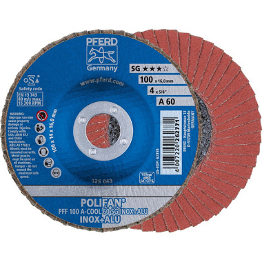 PFERD POLIFAN flap disc PFF 100 A-COOL 60 SG INOX+ALU/16.0 67656100