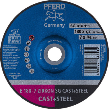 PFERD Grinding wheel E 180-7 ZIRKON SG CAST+STEEL 62217628