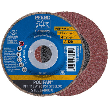 PFERD POLIFAN flap disc PFF 115 A 120 PSF STEELOX 67649115