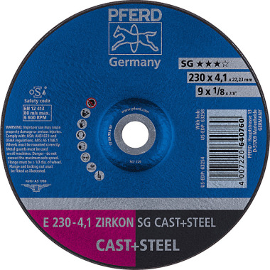 PFERD Grinding wheel E 230-4.1 ZIRKON SG CAST+STEEL 62218310