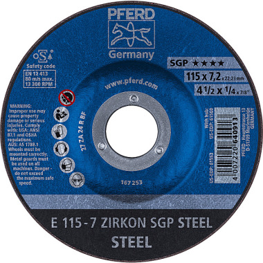 PFERD Grinding wheel E 115-7 ZIRKON SGP STEEL 62211737