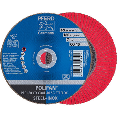 PFERD POLIFAN flap disc PFF 180 CO-COOL 40 SG STEELOX 67660485