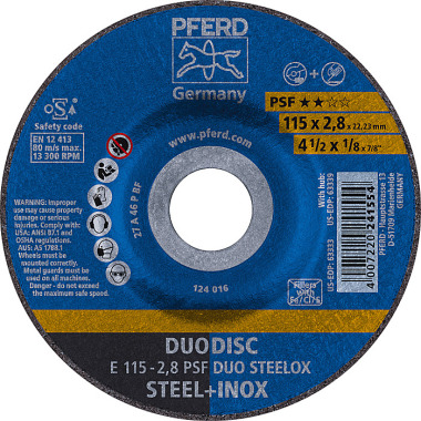 PFERD Slibeskive E 115-2,8 PSF DUO STEELOX 62011620