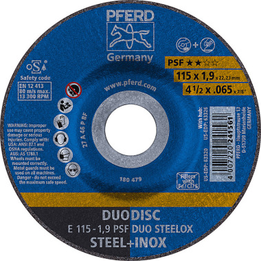 PFERD Slibeskive E 115-1,9 PSF DUO STEELOX 62011630