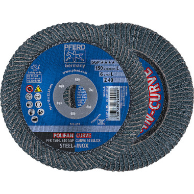 PFERD POLIFAN flap disc PFR 150-LZ 40 SGP CURVE STEELOX 67689082