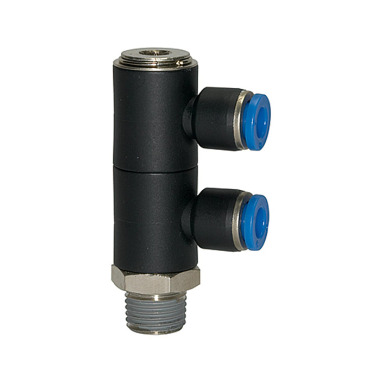 Riegler L-manifold »Blue series«, 2-vejs, drejelig, R 1/8 a. Ø4mm 109659