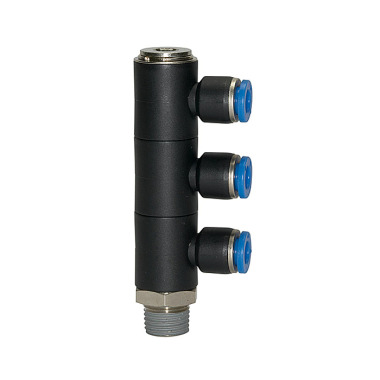 Riegler L-manifold »Blue series«, 3-vejs, drejelig, R 1/4 a. Ø8mm 109689