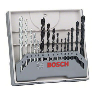 Bosch Bohrer-Set für Metall-, Holz-, Steinbearbeitung, 15-teilig, 3 - 8mm 2607017038