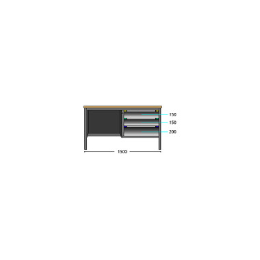 ThurMetall Kompakt arbejdsbord (BxDxH) 1500x700x845mm Multiplex NØGLE Lås lyseblå RAL 5012 64.438.010