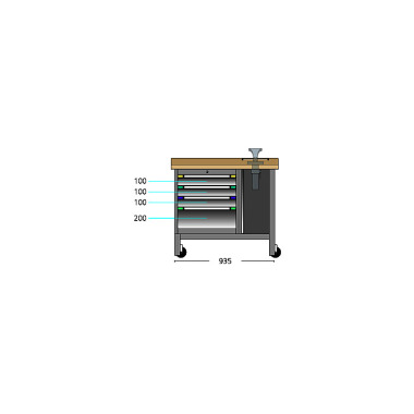 ThurMetall Mobilt arbejdsbord (BxDxH) 1000x700x870/890mm Multiplex NØGLE Lås lyseblå RAL 5012 82.652.010