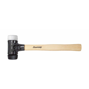 Wiha Safety kunststofhammer mellemblød/meget hård med Hickory-træskaft, rundt slaghoved (26582) 80 mm