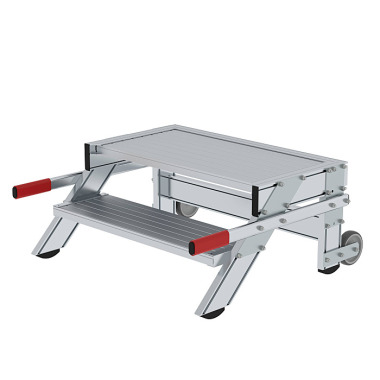 MUNK Work platform, mobile, step width 800 mm, grooved aluminium 2 steps 50015