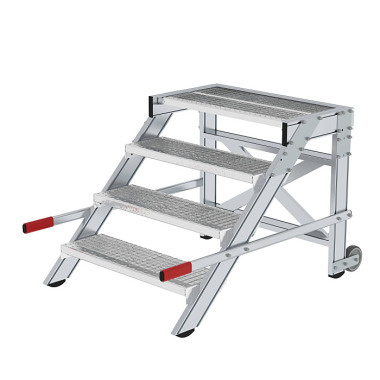 MUNK Work platform, mobile, step width 800 mm, steel grating 4 steps 50436